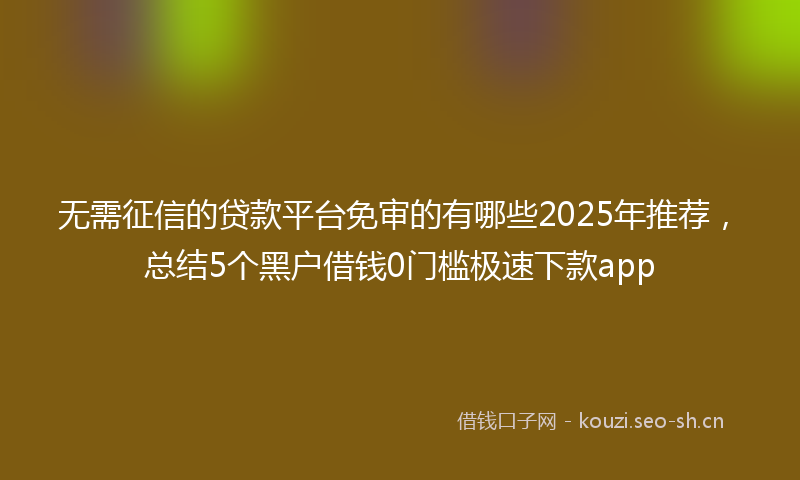 无需征信的贷款平台免审的有哪些2025年推荐，总结5个黑户借钱0门槛极速下款app