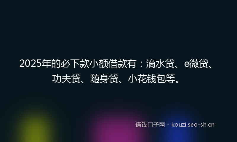 2025年的必下款小额借款有：滴水贷、e微贷、功夫贷、随身贷、小花钱包等。