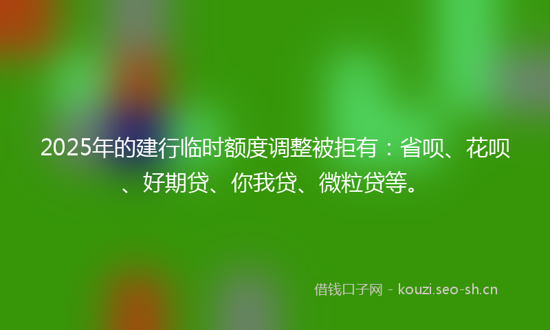 2025年的建行临时额度调整被拒有：省呗、花呗、好期贷、你我贷、微粒贷等。