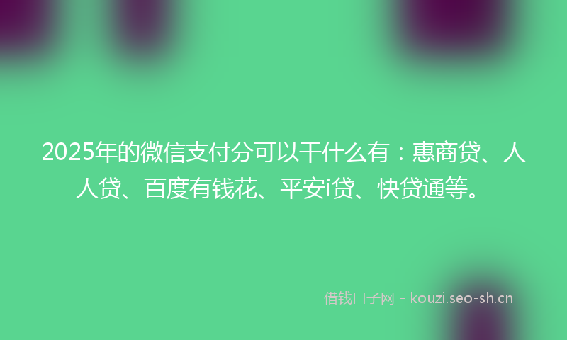 2025年的微信支付分可以干什么有：惠商贷、人人贷、百度有钱花、平安i贷、快贷通等。