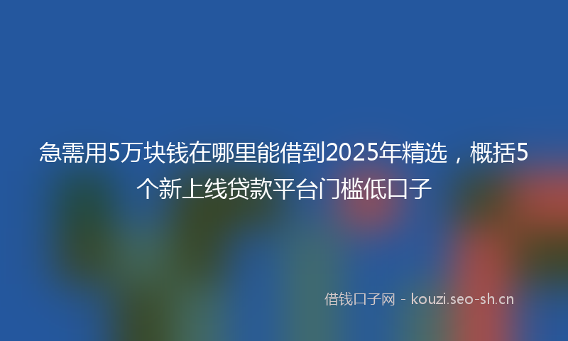 急需用5万块钱在哪里能借到2025年精选，概括5个新上线贷款平台门槛低口子