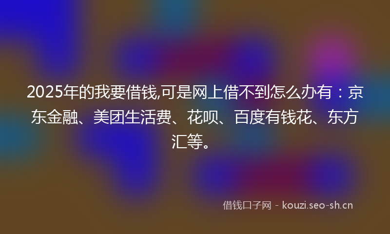 2025年的我要借钱,可是网上借不到怎么办有：京东金融、美团生活费、花呗、百度有钱花、东方汇等。