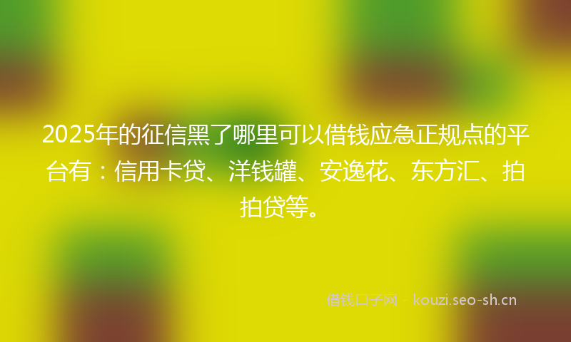 2025年的征信黑了哪里可以借钱应急正规点的平台有：信用卡贷、洋钱罐、安逸花、东方汇、拍拍贷等。