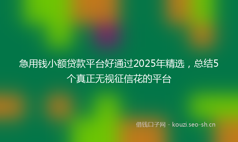 急用钱小额贷款平台好通过2025年精选，总结5个真正无视征信花的平台