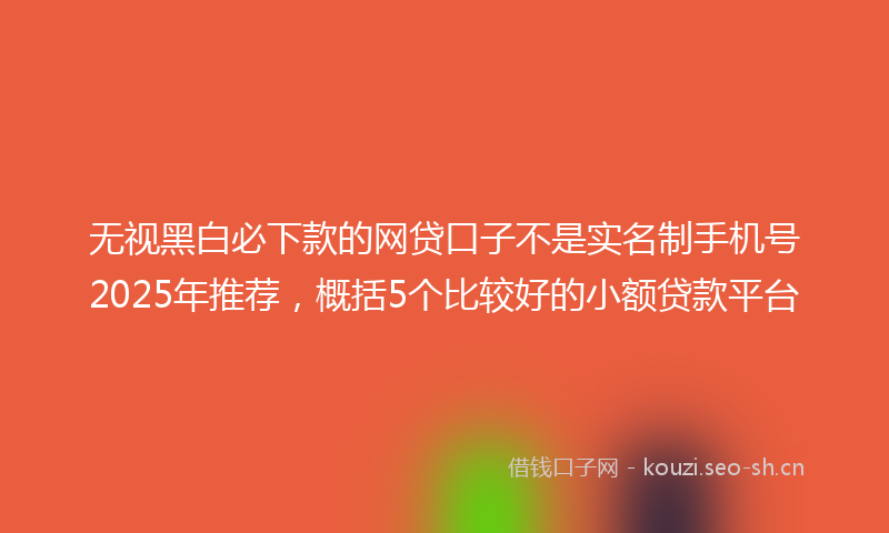 无视黑白必下款的网贷口子不是实名制手机号2025年推荐，概括5个比较好的小额贷款平台