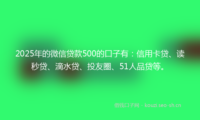2025年的微信贷款500的口子有：信用卡贷、读秒贷、滴水贷、投友圈、51人品贷等。