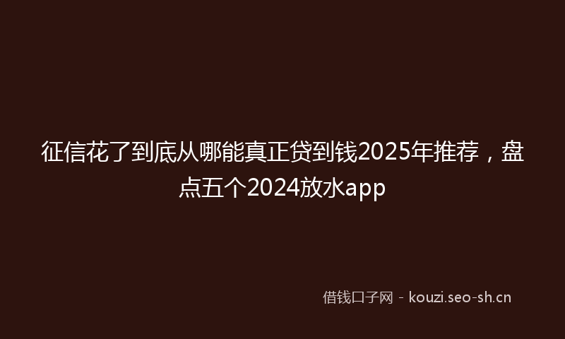 征信花了到底从哪能真正贷到钱2025年推荐，盘点五个2024放水app