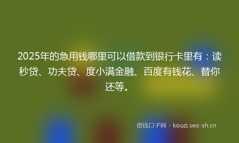 2025年的急用钱哪里可以借款到银行卡里有：读秒贷、功夫贷、度小满金融、百度有钱花、替你还等。