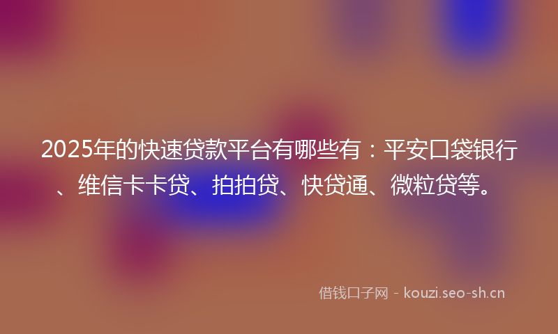 2025年的快速贷款平台有哪些有：平安口袋银行、维信卡卡贷、拍拍贷、快贷通、微粒贷等。