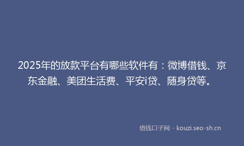 2025年的放款平台有哪些软件有：微博借钱、京东金融、美团生活费、平安i贷、随身贷等。