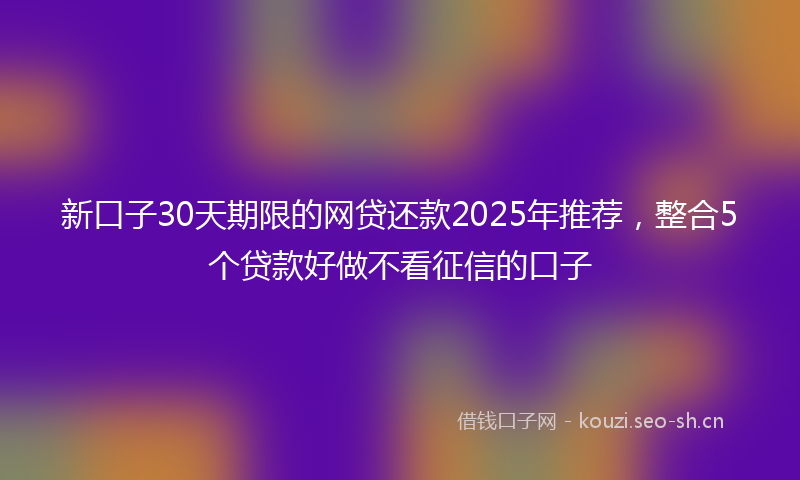 新口子30天期限的网贷还款2025年推荐，整合5个贷款好做不看征信的口子