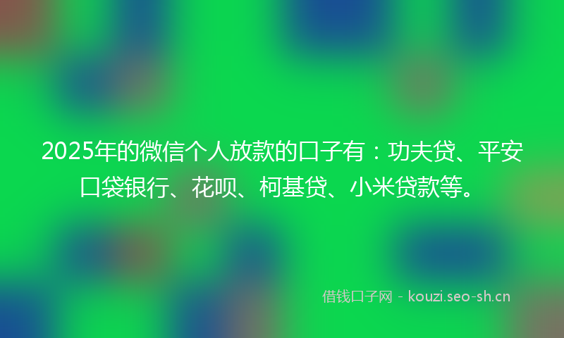 2025年的微信个人放款的口子有：功夫贷、平安口袋银行、花呗、柯基贷、小米贷款等。