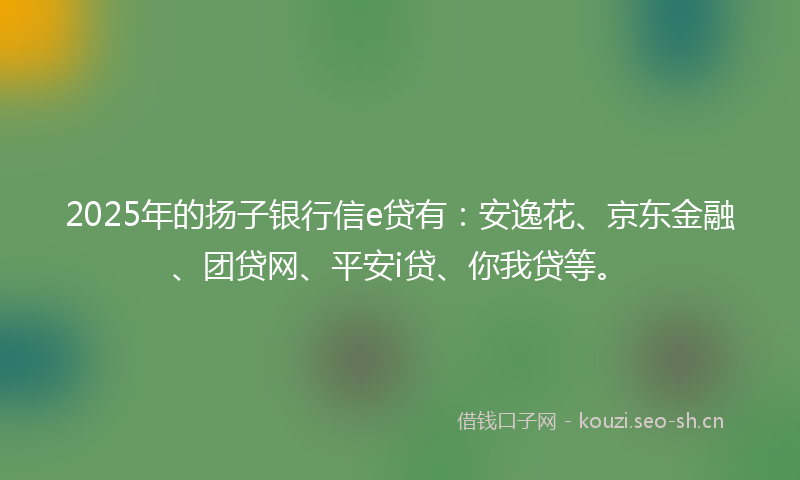 2025年的扬子银行信e贷有：安逸花、京东金融、团贷网、平安i贷、你我贷等。