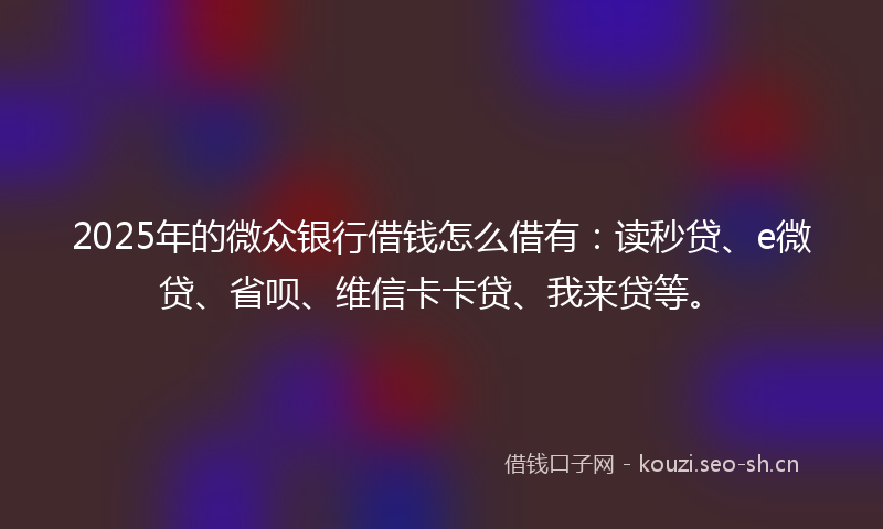 2025年的微众银行借钱怎么借有：读秒贷、e微贷、省呗、维信卡卡贷、我来贷等。