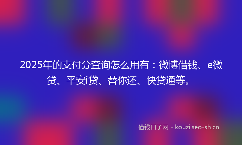 2025年的支付分查询怎么用有：微博借钱、e微贷、平安i贷、替你还、快贷通等。