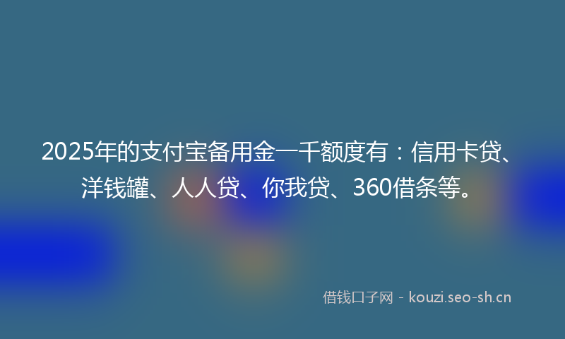 2025年的支付宝备用金一千额度有：信用卡贷、洋钱罐、人人贷、你我贷、360借条等。
