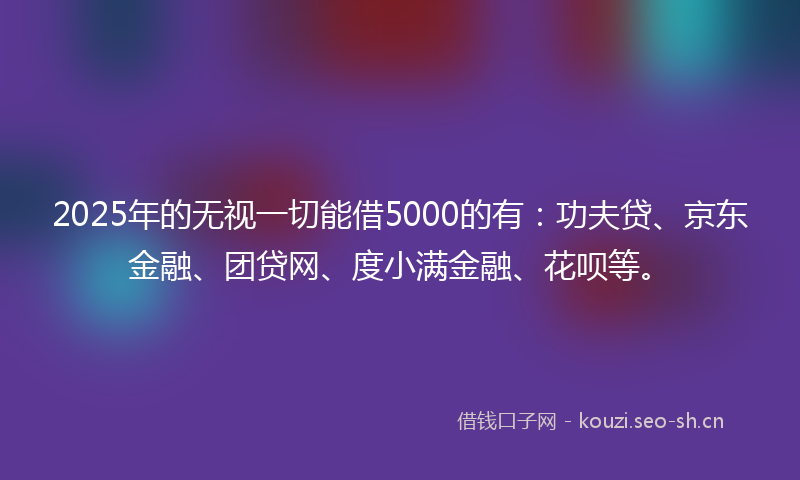 2025年的无视一切能借5000的有：功夫贷、京东金融、团贷网、度小满金融、花呗等。
