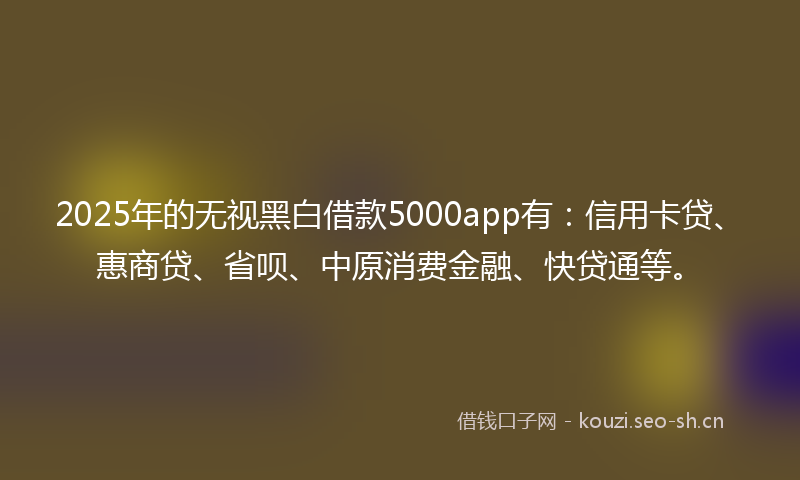 2025年的无视黑白借款5000app有：信用卡贷、惠商贷、省呗、中原消费金融、快贷通等。
