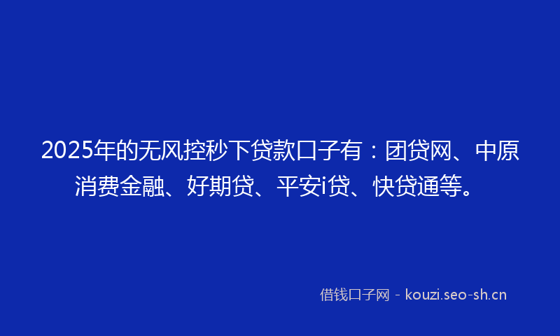 2025年的无风控秒下贷款口子有：团贷网、中原消费金融、好期贷、平安i贷、快贷通等。