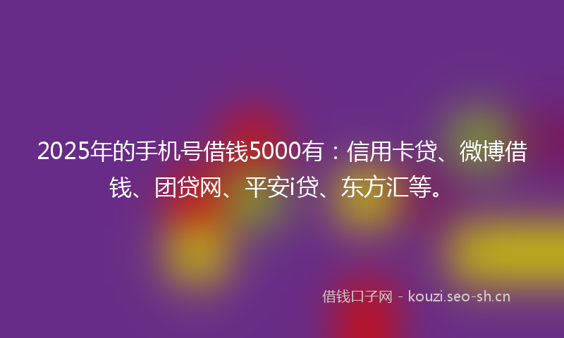 2025年的手机号借钱5000有：信用卡贷、微博借钱、团贷网、平安i贷、东方汇等。