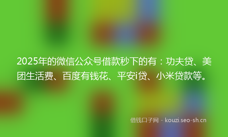 2025年的微信公众号借款秒下的有：功夫贷、美团生活费、百度有钱花、平安i贷、小米贷款等。