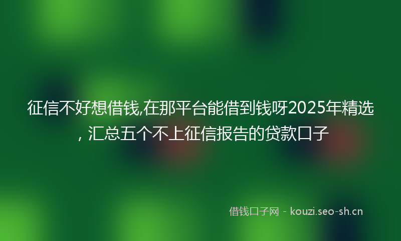 征信不好想借钱,在那平台能借到钱呀2025年精选，汇总五个不上征信报告的贷款口子