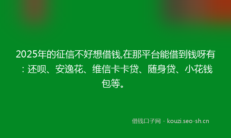 2025年的征信不好想借钱,在那平台能借到钱呀有:还呗、安逸花、维信卡卡贷、随身贷、小花钱包等。