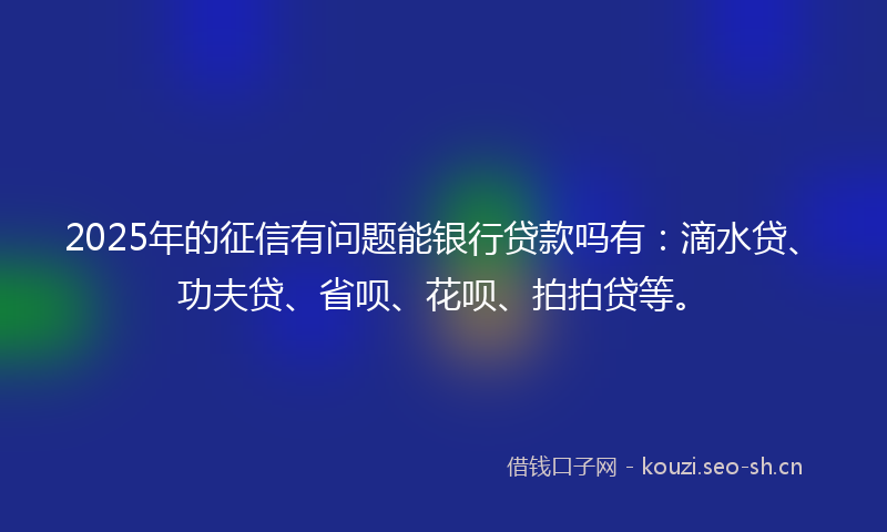 2025年的征信有问题能银行贷款吗有：滴水贷、功夫贷、省呗、花呗、拍拍贷等。
