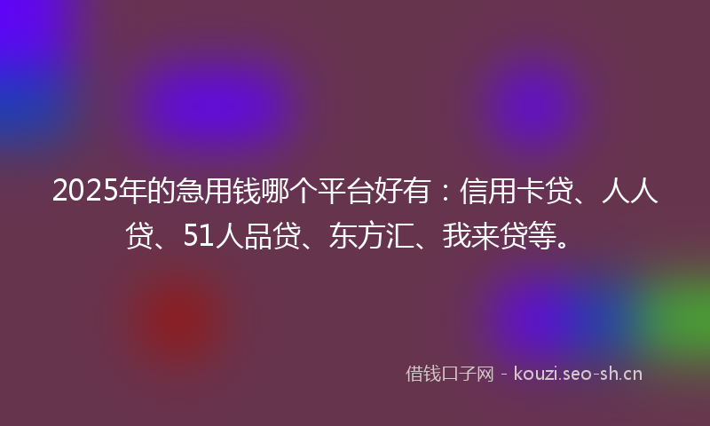 2025年的急用钱哪个平台好有：信用卡贷、人人贷、51人品贷、东方汇、我来贷等。