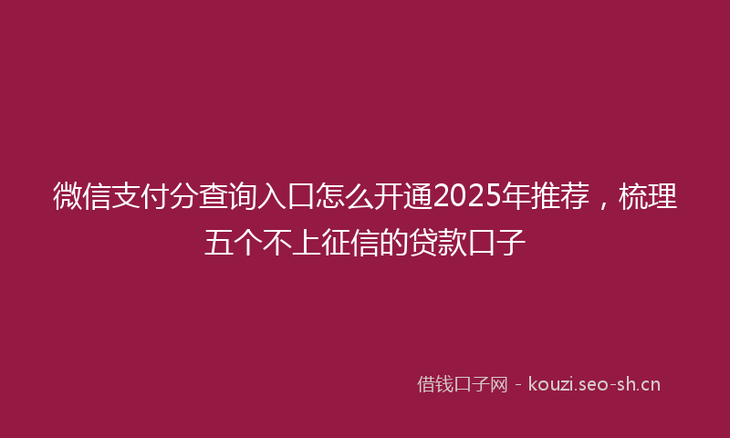 微信支付分查询入口怎么开通2025年推荐，梳理五个不上征信的贷款口子