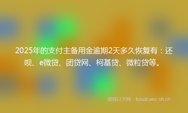 2025年的支付主备用金逾期2天多久恢复有：还呗、e微贷、团贷网、柯基贷、微粒贷等。