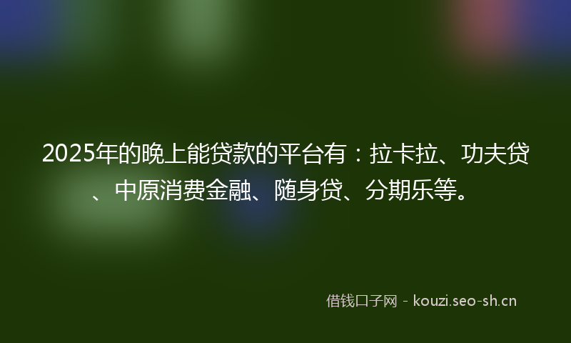 2025年的晚上能贷款的平台有：拉卡拉、功夫贷、中原消费金融、随身贷、分期乐等。