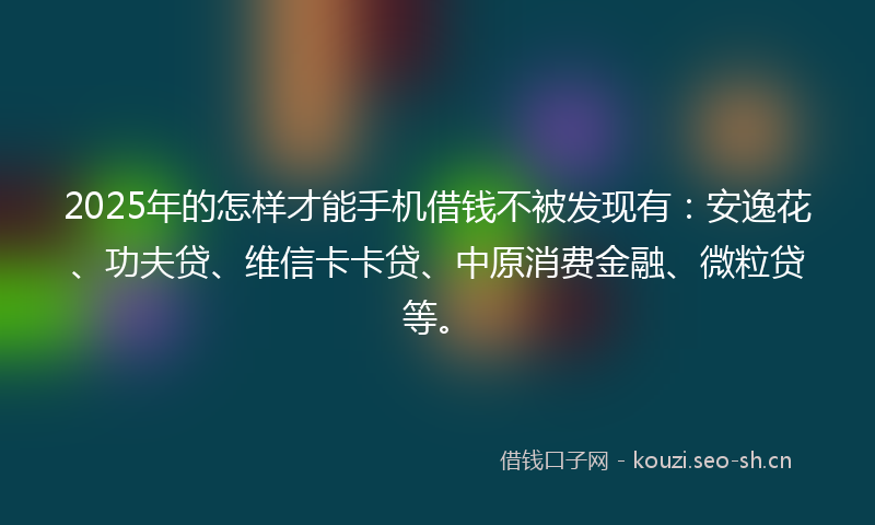 2025年的怎样才能手机借钱不被发现有：安逸花、功夫贷、维信卡卡贷、中原消费金融、微粒贷等。