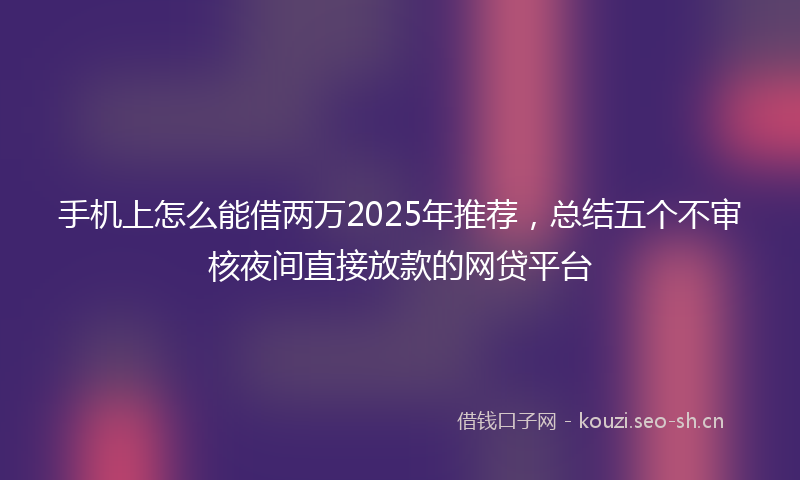 手机上怎么能借两万2025年推荐，总结五个不审核夜间直接放款的网贷平台