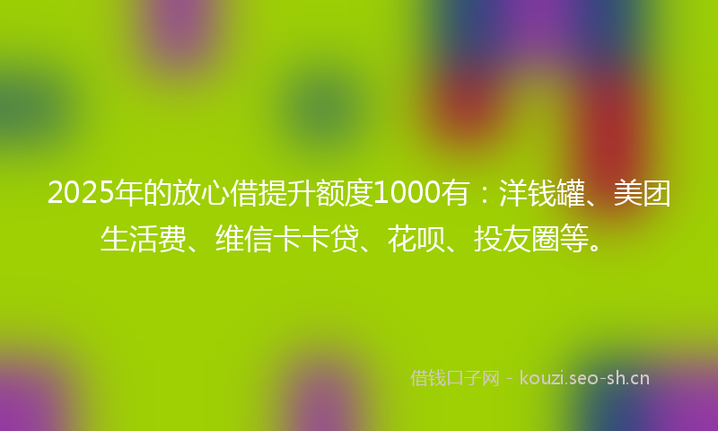 2025年的放心借提升额度1000有：洋钱罐、美团生活费、维信卡卡贷、花呗、投友圈等。