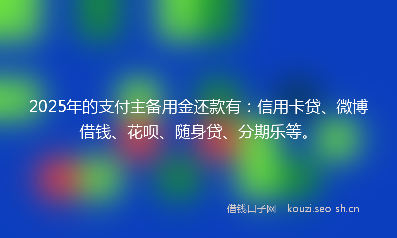 2025年的支付主备用金还款有：信用卡贷、微博借钱、花呗、随身贷、分期乐等。