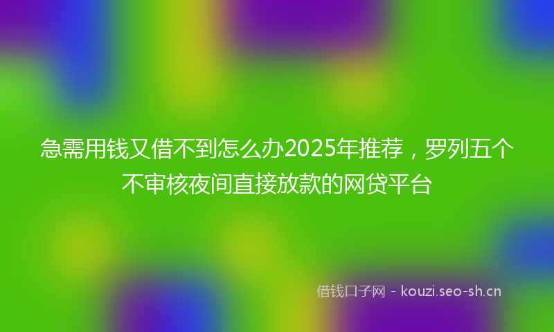 急需用钱又借不到怎么办2025年推荐，罗列五个不审核夜间直接放款的网贷平台