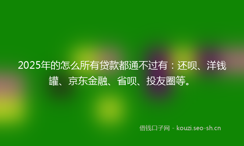 2025年的怎么所有贷款都通不过有：还呗、洋钱罐、京东金融、省呗、投友圈等。