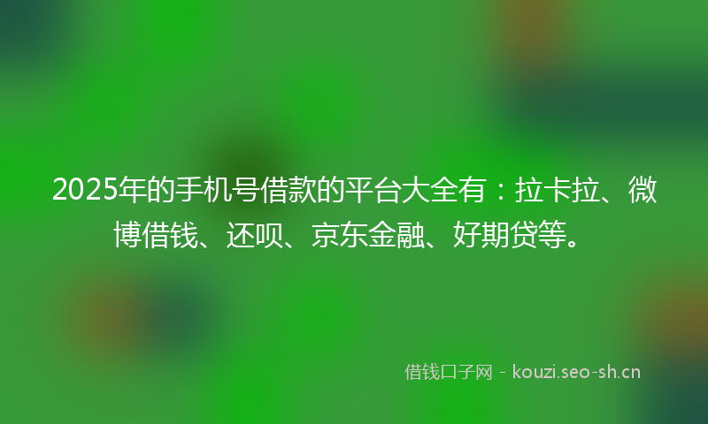 2025年的手机号借款的平台大全有：拉卡拉、微博借钱、还呗、京东金融、好期贷等。