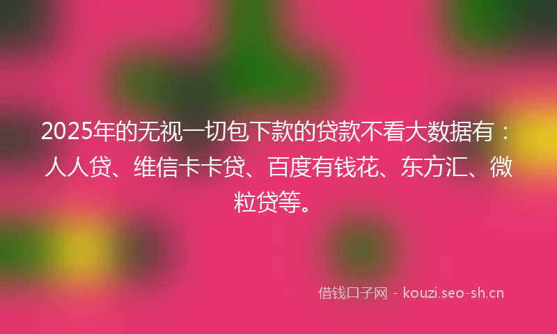 2025年的无视一切包下款的贷款不看大数据有：人人贷、维信卡卡贷、百度有钱花、东方汇、微粒贷等。