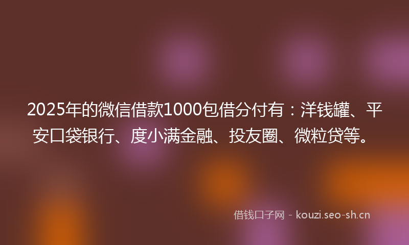 2025年的微信借款1000包借分付有：洋钱罐、平安口袋银行、度小满金融、投友圈、微粒贷等。