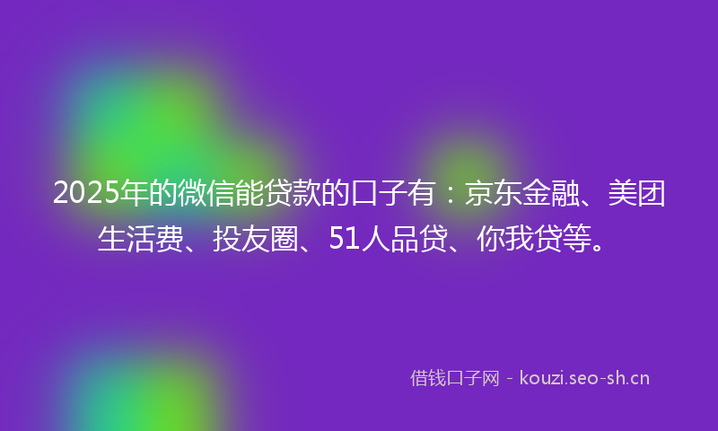 2025年的微信能贷款的口子有：京东金融、美团生活费、投友圈、51人品贷、你我贷等。