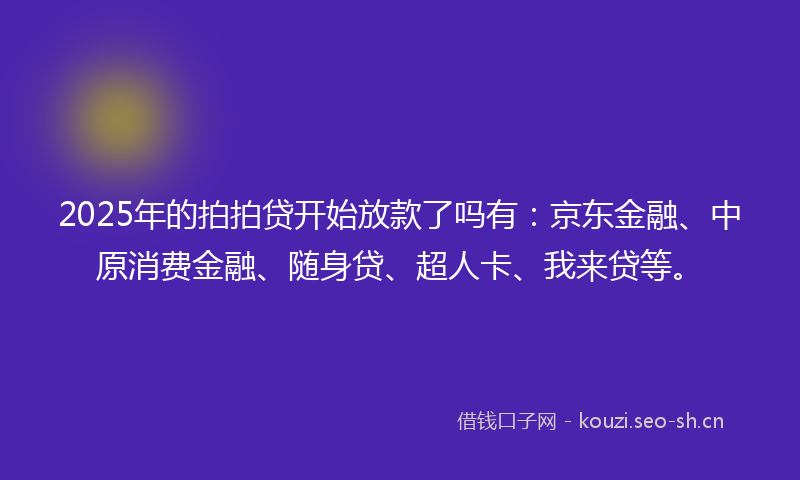 2025年的拍拍贷开始放款了吗有:京东金融、中原消费金融、随身贷、超人卡、我来贷等。