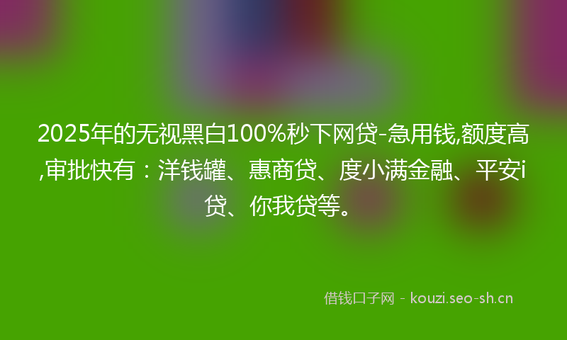 2025年的无视黑白100%秒下网贷-急用钱,额度高,审批快有：洋钱罐、惠商贷、度小满金融、平安i贷、你我贷等。