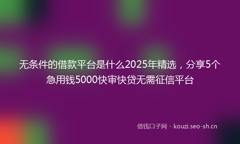 无条件的借款平台是什么2025年精选，分享5个急用钱5000快审快贷无需征信平台