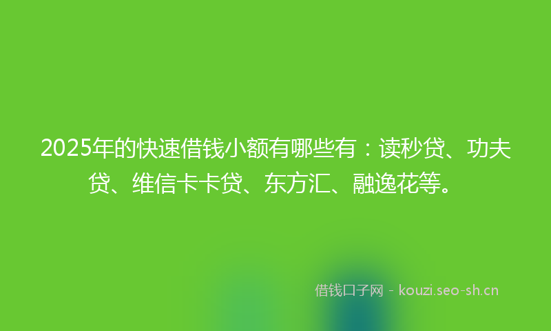 2025年的快速借钱小额有哪些有：读秒贷、功夫贷、维信卡卡贷、东方汇、融逸花等。