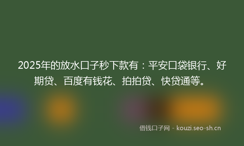 2025年的放水口子秒下款有：平安口袋银行、好期贷、百度有钱花、拍拍贷、快贷通等。