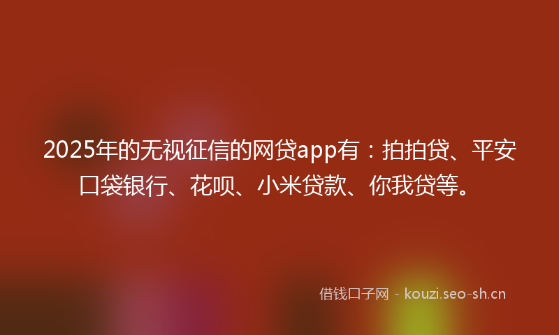 2025年的无视征信的网贷app有：拍拍贷、平安口袋银行、花呗、小米贷款、你我贷等。