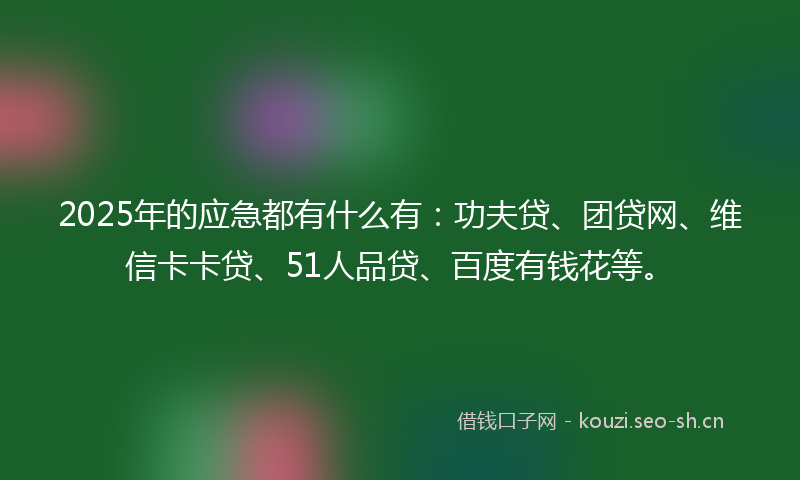 2025年的应急都有什么有：功夫贷、团贷网、维信卡卡贷、51人品贷、百度有钱花等。