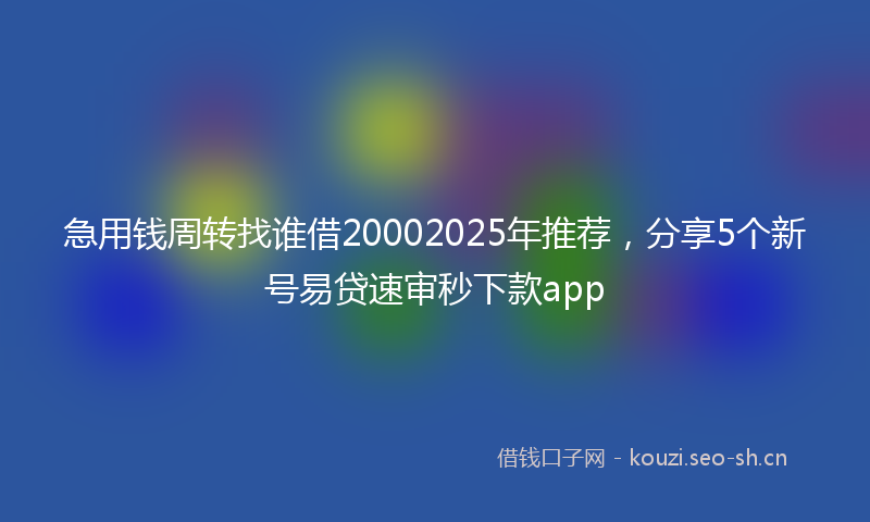 急用钱周转找谁借20002025年推荐，分享5个新号易贷速审秒下款app